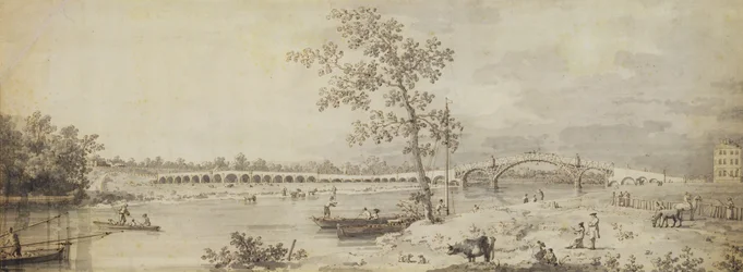 Old Walton Bridge seen from the Middlesex Shore, 1755